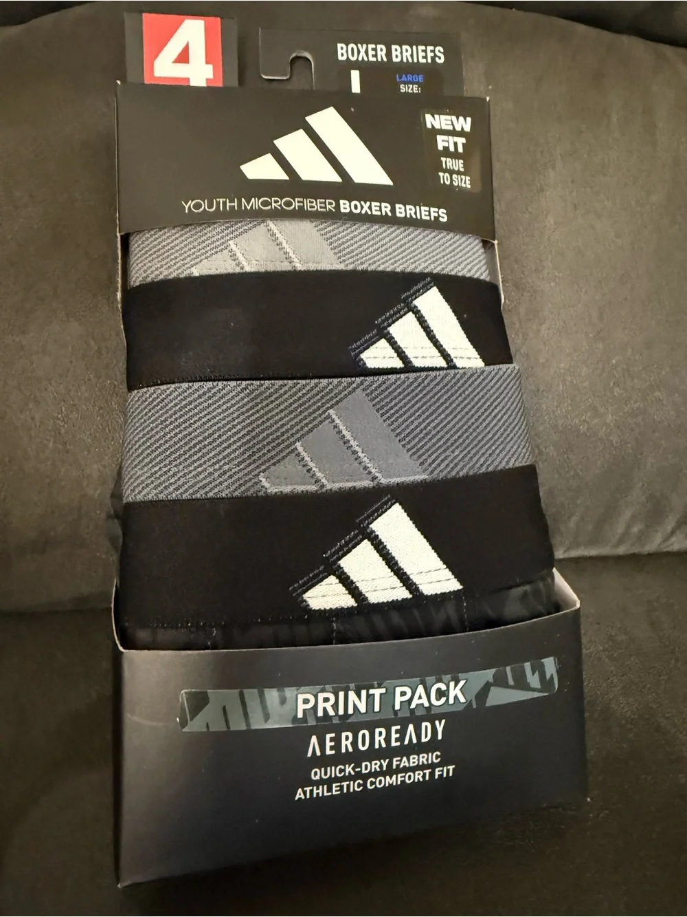 adidas Kids Black and Gray Boxer Briefs 4-Pack